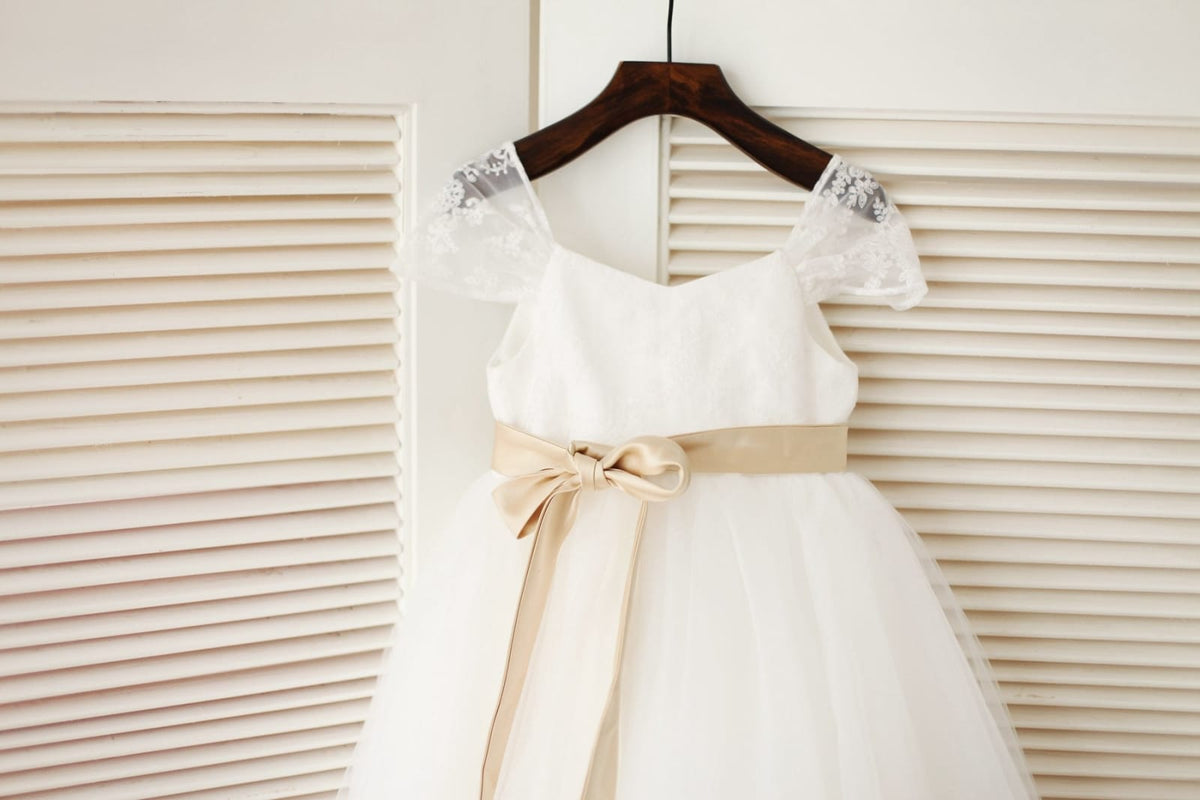Delilah - Princess Lace & Tulle Dress with Floral Sash + Headband  - Pink & Ivory main image 0