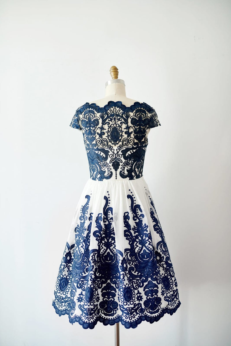 Cap Sleeves Navy Blue Lace chiffon Wedding Bridesmaid Dress Evening Dress 6