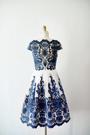 Cap Sleeves Navy Blue Lace chiffon Wedding Bridesmaid Dress