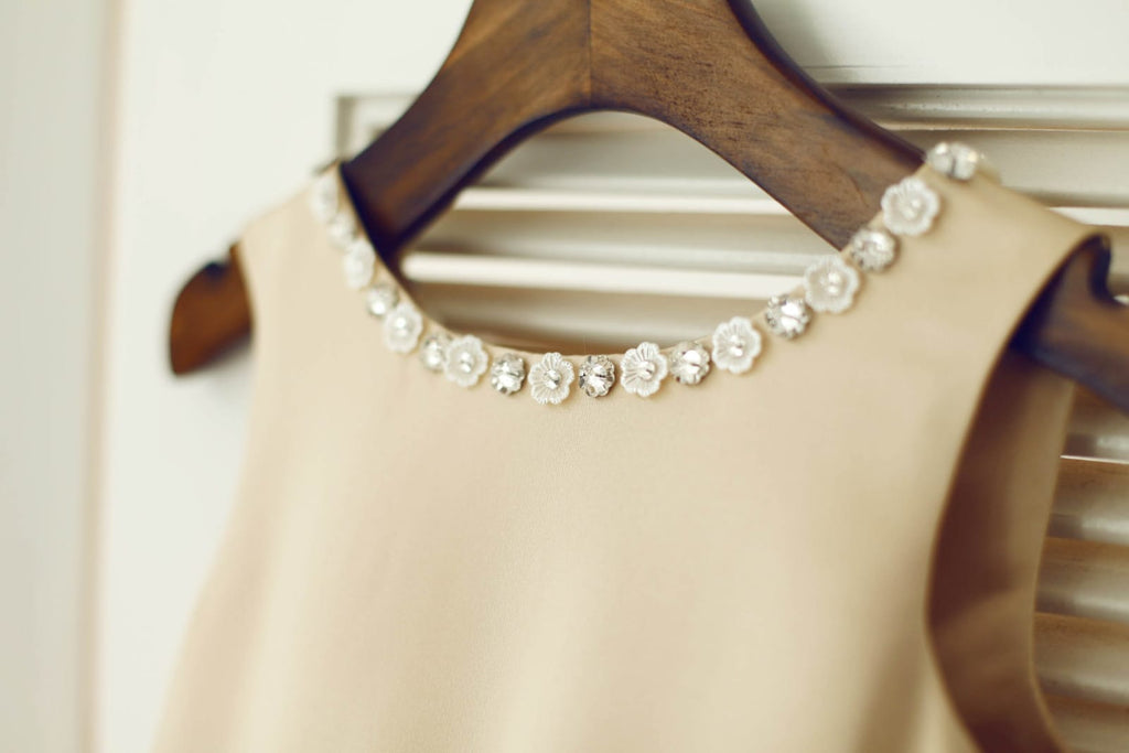 Champagne Satin Ivory Tulle Wedding Flower Girl Dress with