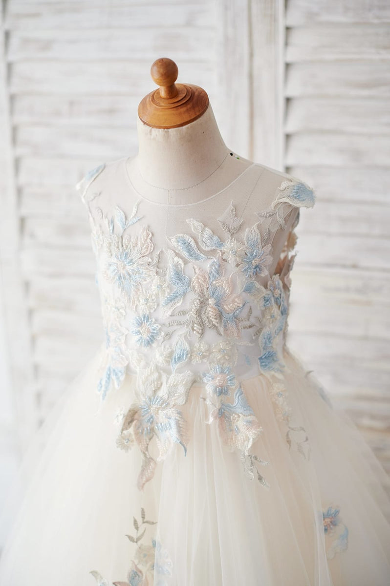 Angel V-back Sleeveless Tulle Flower Girl Dress