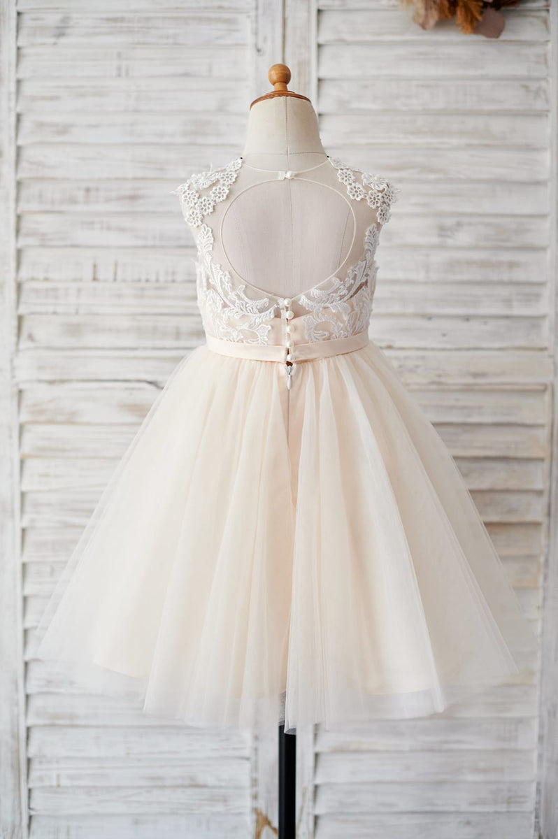 Ivory and champagne flower girl dresses sales