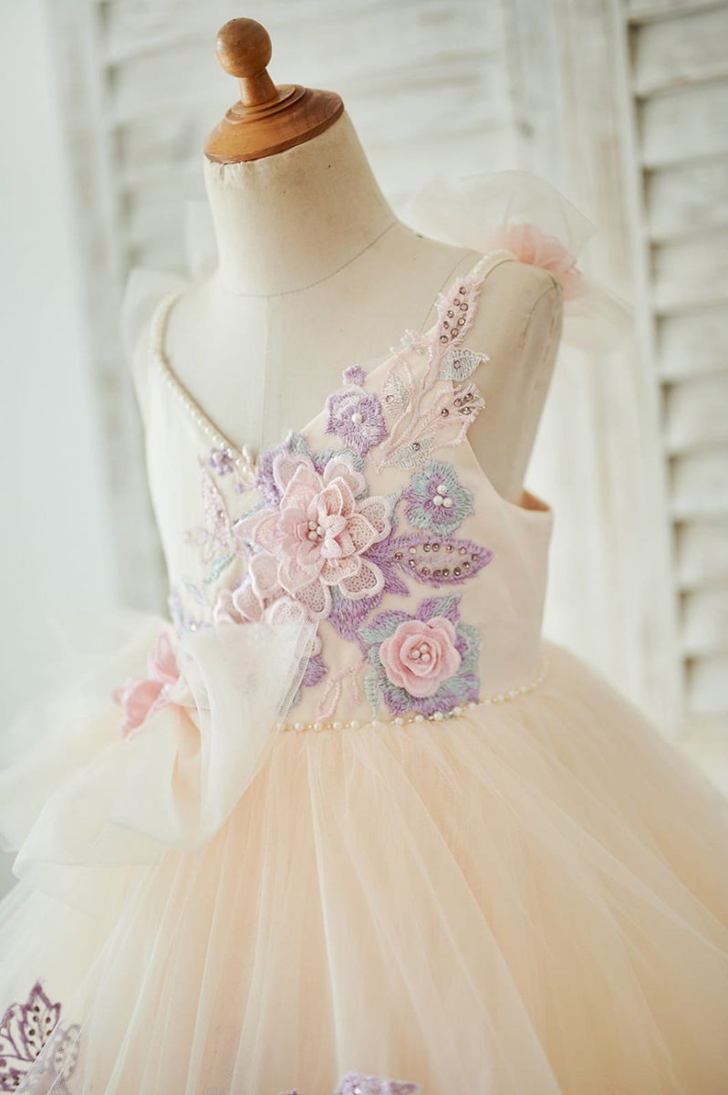 Spaghetti Straps Lace Tulle Princess Dress Flower Girl Dress Birthday Party Dresses