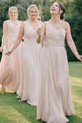 Chiffon A-line Sweetheart One Shoulder Sleeveless Long Bridesmaid Dress