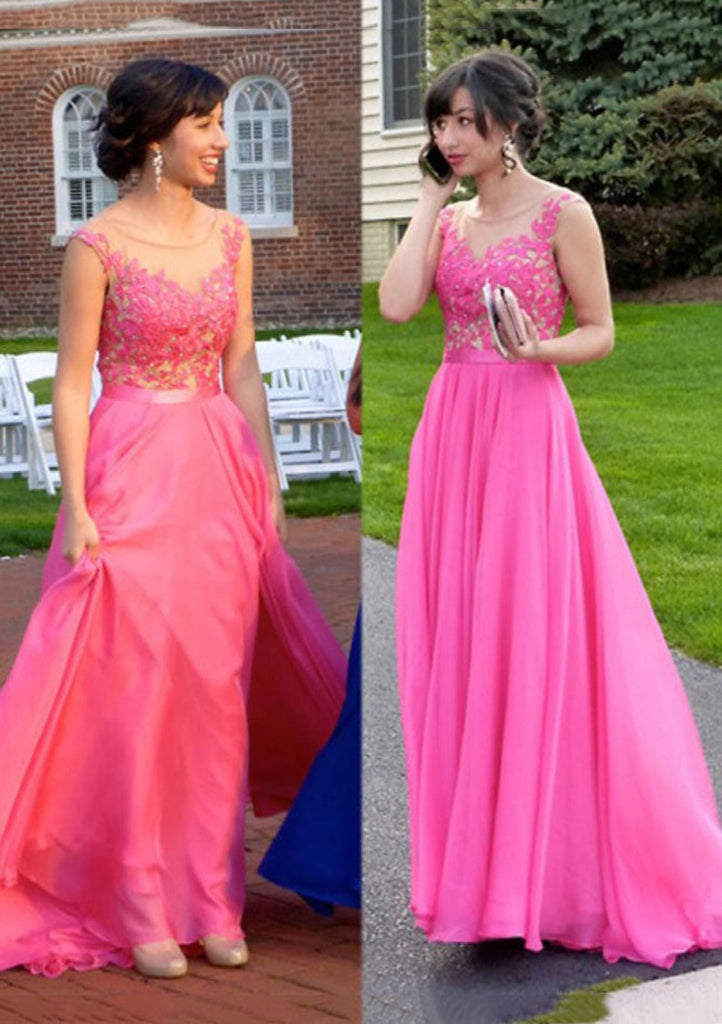 Chiffon Long A-Line Sleeveless Bateau Prom Party Evening