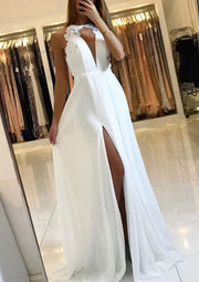 Chiffon Prom Dress A-Line/Princess Halter Sweep Train