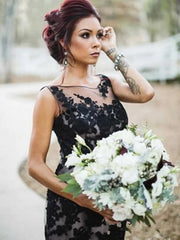 Mermaid Bateau Sleeveless Court dentelle Tulle robe de mariée noire