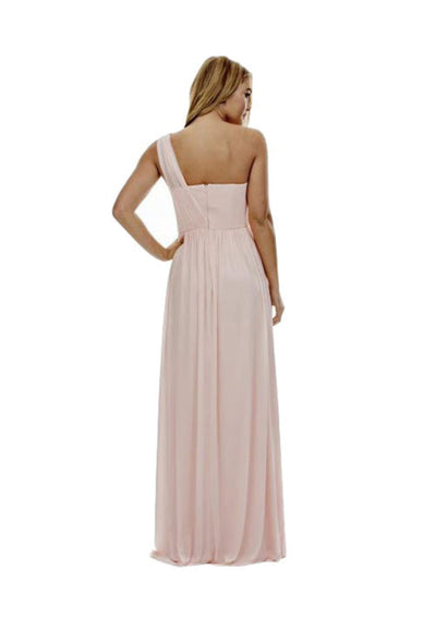 A-line One Shoulder Sleeveless Pleated Floor Length Chiffon