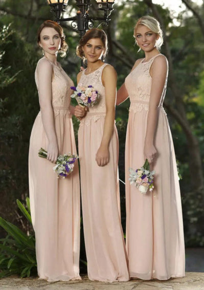 Column Scoop Neck Sleeveless Lace Chiffon Floor-Length