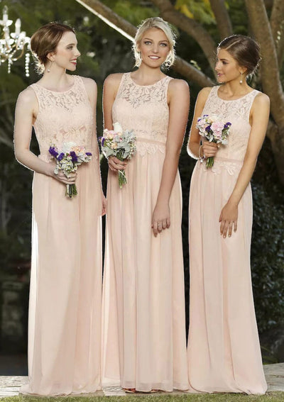 Column Scoop Neck Sleeveless Lace Chiffon Floor-Length