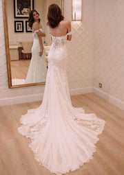 Column Off Shoulder Backless Fishtail Chapel Lace Chiffon