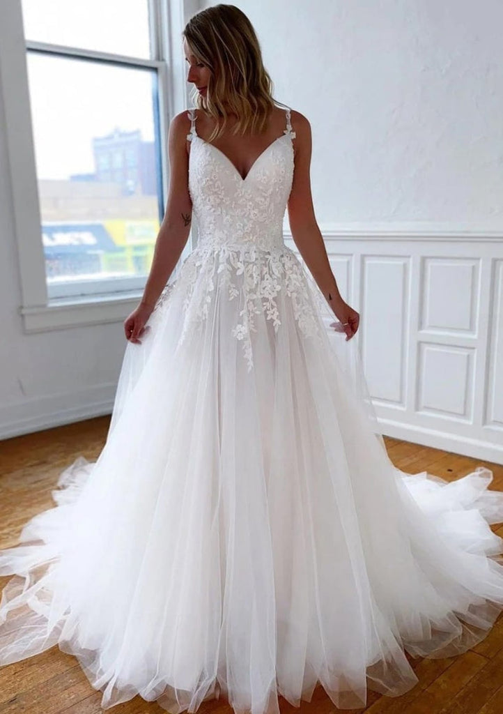 Criss-cross Sweetheart Strap Tulle Court Wedding Dress Lace