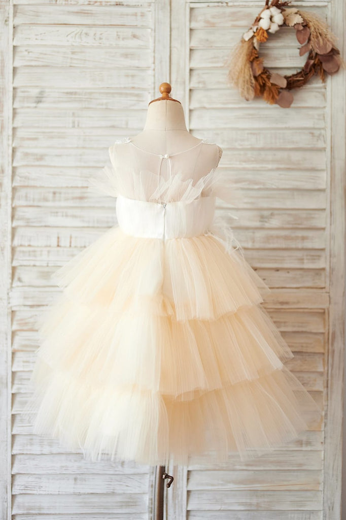 Champagne Cupcake Tulle Beaded Lace Wedding Flower Girl