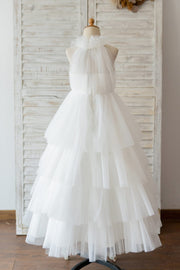 Cupcake Champagne Tulle Halter Neck Floor Length Wedding