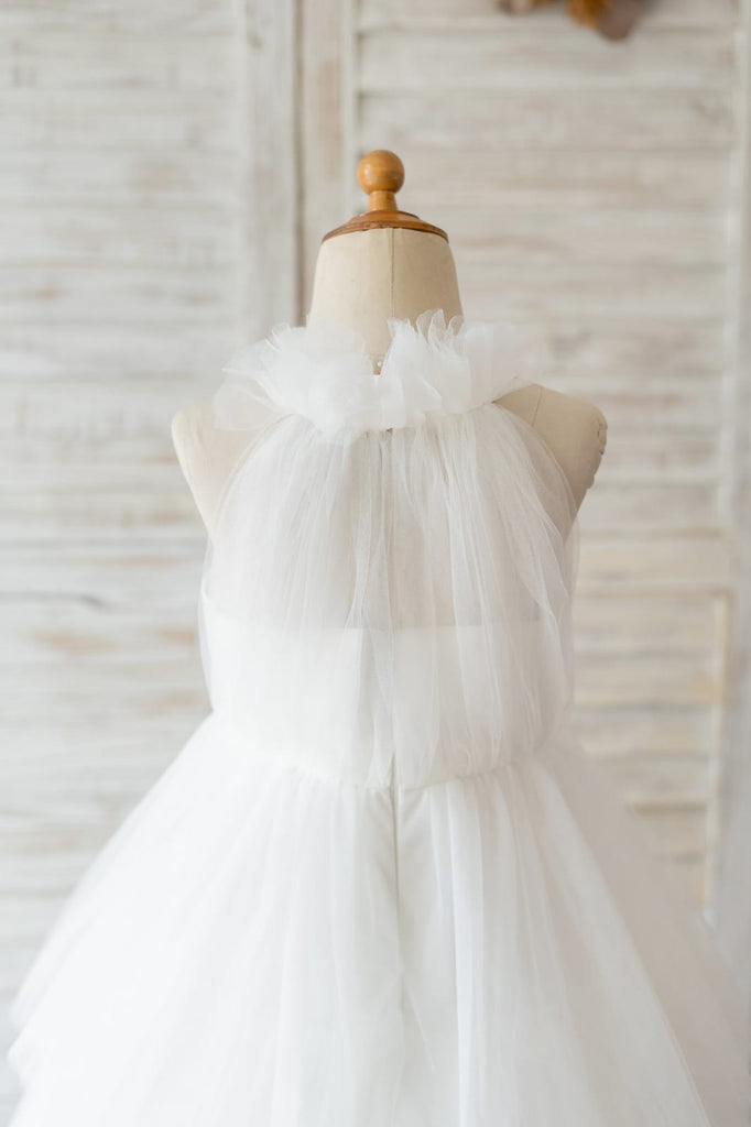 Cupcake Champagne Tulle Halter Neck Floor Length Wedding