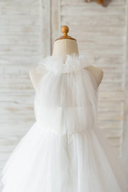 Cupcake Champagne Tulle Halter Neck Floor Length Wedding