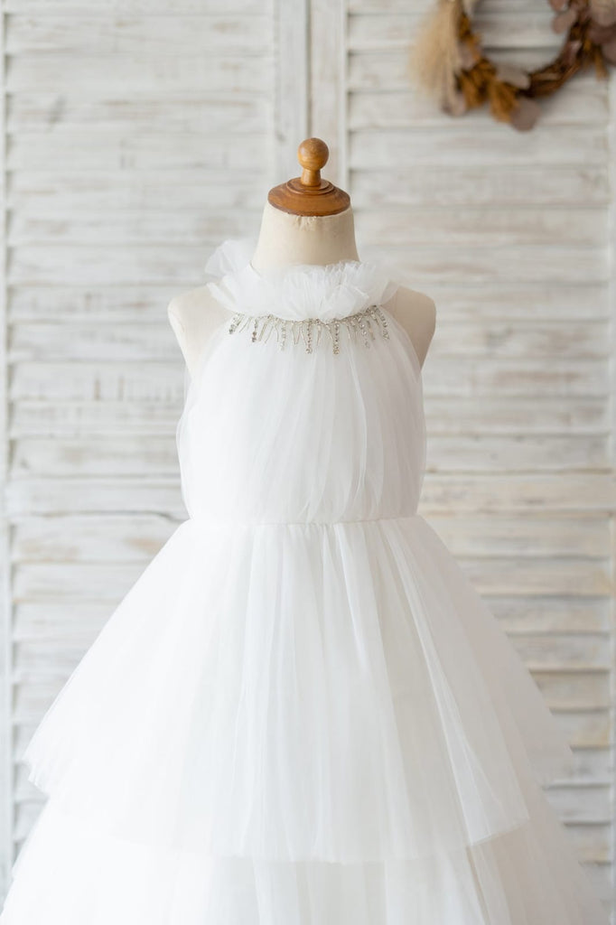 Cupcake Champagne Tulle Halter Neck Floor Length Wedding