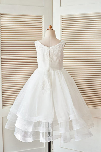 Cupcake Ivory Lace Tulle Wedding Flower Girl Dress with 