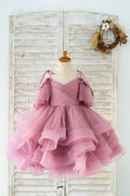 Cupcake mauve scintillant bretelles en tulle dos en V mariage robe de demoiselle d'honneur