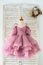 Mauve Glittering Tulle Spaghetti Straps V Back Wedding