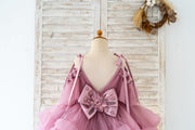 Mauve Glittering Tulle Spaghetti Straps V Back Wedding