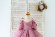 Mauve Glittering Tulle Spaghetti Straps V Back Wedding