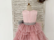 Cupcake Mauve Tulle V Neck Wedding Flower Girl Dress with