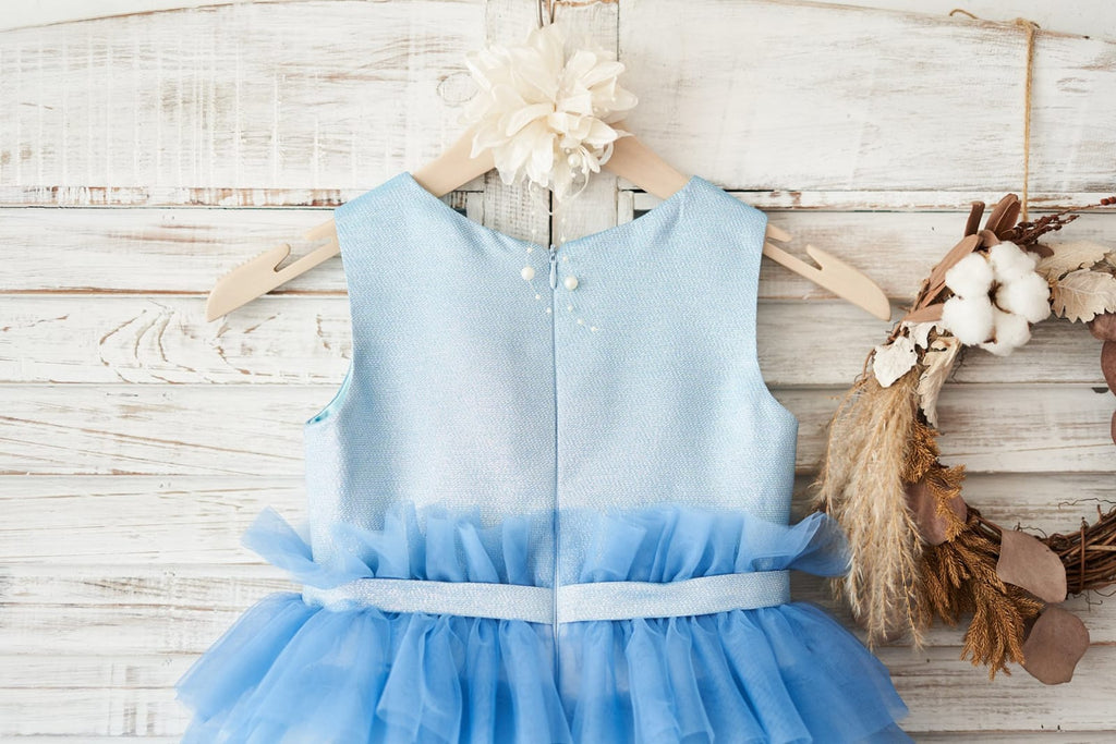 Ombre Blue Glittering Tulle Cupcake Wedding Flower Girl