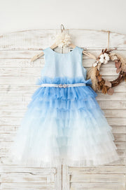 Ombre Blue Glittering Tulle Cupcake Wedding Flower Girl