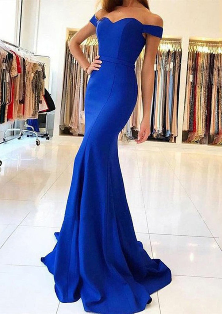 Elastic Satin Off Shoulder Sweetheart Sweep Train Mermaid