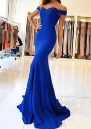 Elastic Satin Off Shoulder Sweetheart Sweep Train Mermaid