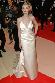 Elle Fanning Satin Slip Plunge Backless Celebrity Prom Dress