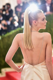 Elle Fanning Satin Slip Plunge Backless Celebrity Prom Dress