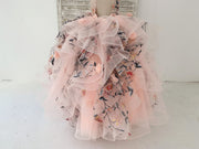 Ball Gown Embroidery Lace Tulle Cap Sleeves Keyhole Back