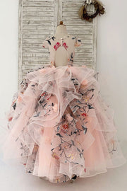 Ball Gown Embroidery Lace Tulle Cap Sleeves Keyhole Back
