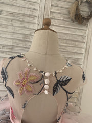 Embroidery Lace Tulle Cap Sleeves Keyhole Back Wedding