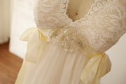 Empire Waist Maternity Cap Sleeves Lace Tulle Wedding Dress