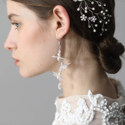 Fashion Chiffon Flower Silver Bridal Earring Women Chic 