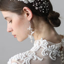 Moda gasa flor plata nupcial pendiente elegante boda pendiente fiesta baile accesorios