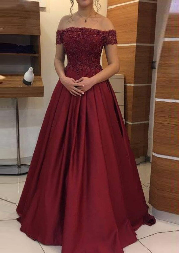 Formal A-line Off Shoulder Sleeveless Long Burgundy