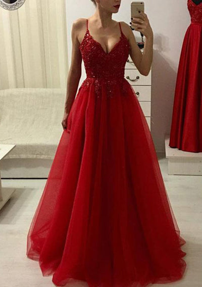 Formal A-line/Princess V Neck Sleeveless Floor-Length Tulle