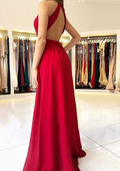 Formal Plunging Sleeveless Open Back Floor-length A-line