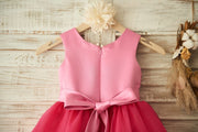 Fuchsia Lace Organza Wedding Flower Girl Dress with Belt /