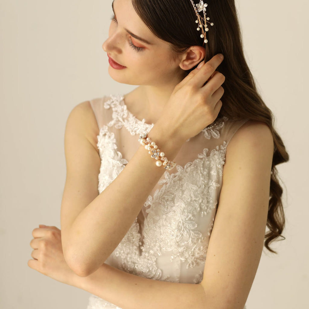 Girls Bridesmaid Pearl Bracelet Crystal Wedding Prom Party