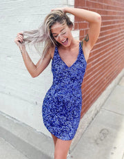 Glitter Blue Sequin Straps Backless Mini Prom Homecoming