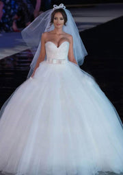 Glitter Strapless Sweetheart Tulle Ball Gown Wedding Dress
