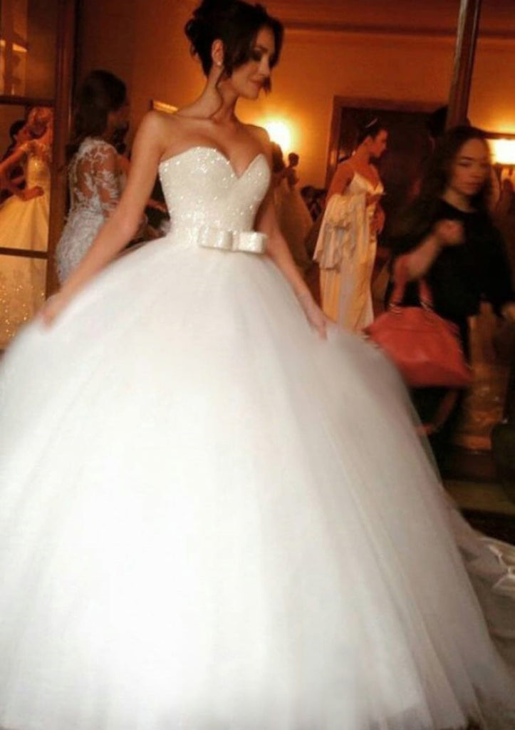 Glitter Strapless Sweetheart Tulle Ball Gown Wedding Dress