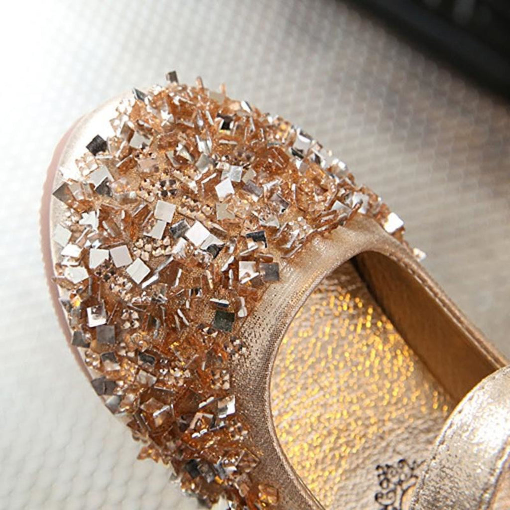 Gold / Silver / Pink Leather Bow Sequin Flower Girl Shoes