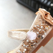 Gold / Silver / Pink Leather Bow Sequin Flower Girl Shoes 