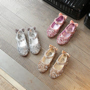 Gold / Silver / Pink Leather Bow Sequin Flower Girl Shoes